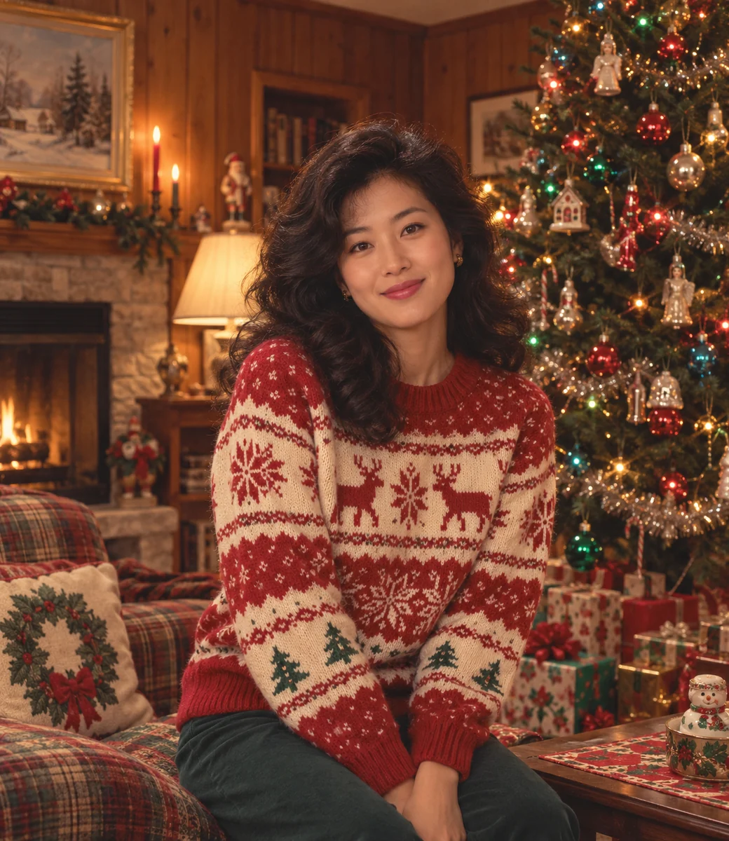 Nostalgic Christmas portrait with retro holiday clothing